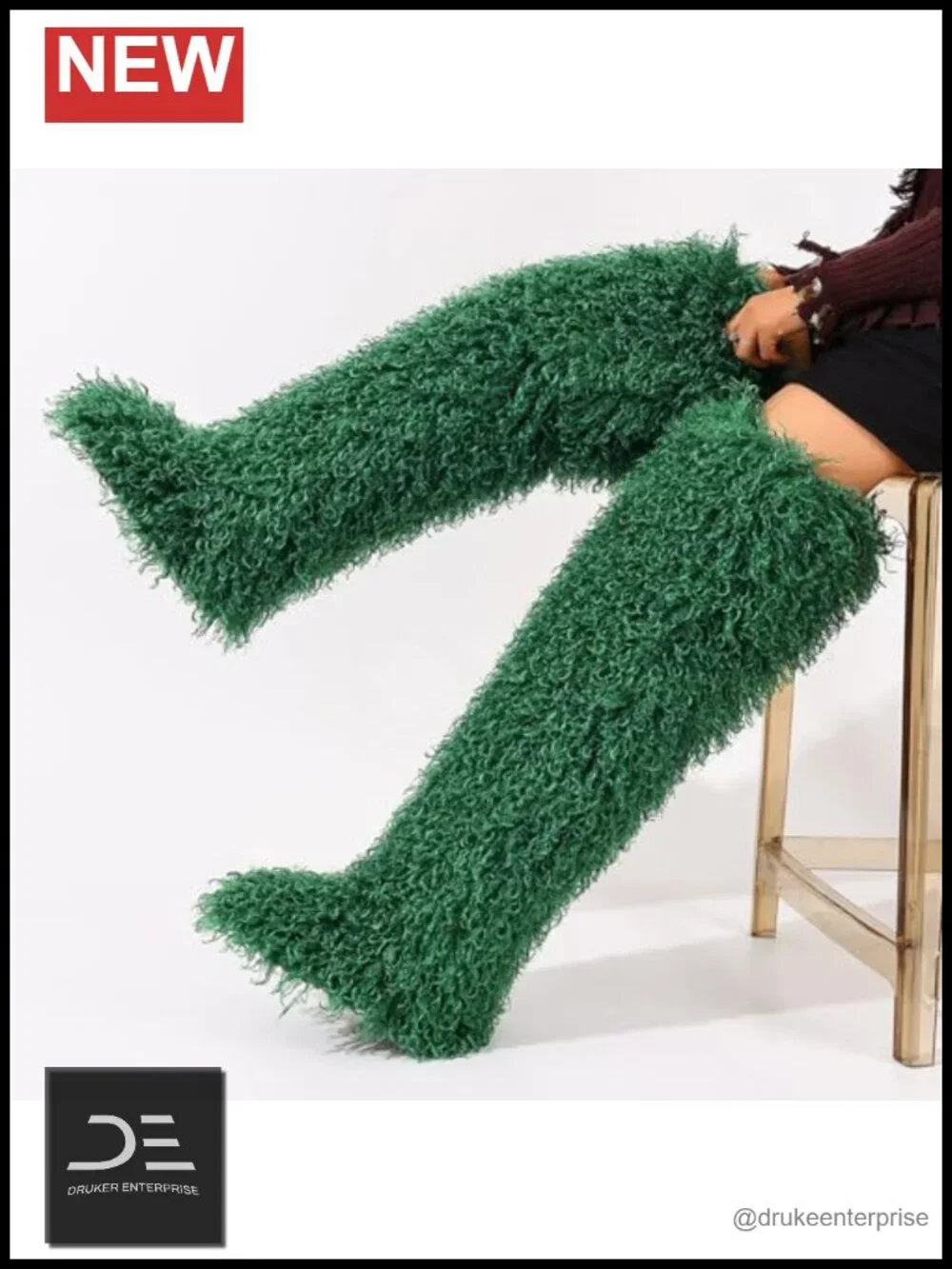 Faux Fur Over-the-Knee Boots Fluffy Shaggy Long Winter Boots